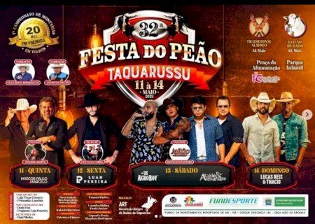 Taquarussu: 32º edição da Festa do Peão começa hoje
