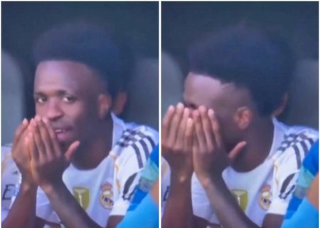 Torcedores do Real se revoltam nas redes com suposta risada de Vini Jr. no banco durante goleada para o PSG