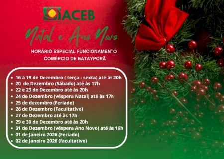 ACEB define horário especial de funcionamento do comércio para o fim de ano em Batayporã