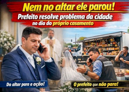 Nem no altar ele parou: prefeito resolve problema da cidade no dia do próprio casamento