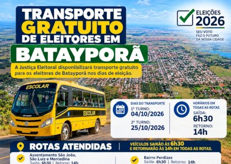 Justiça Eleitoral define rotas e horários para transporte gratuito de eleitores em Batayporã nas Eleições 2026